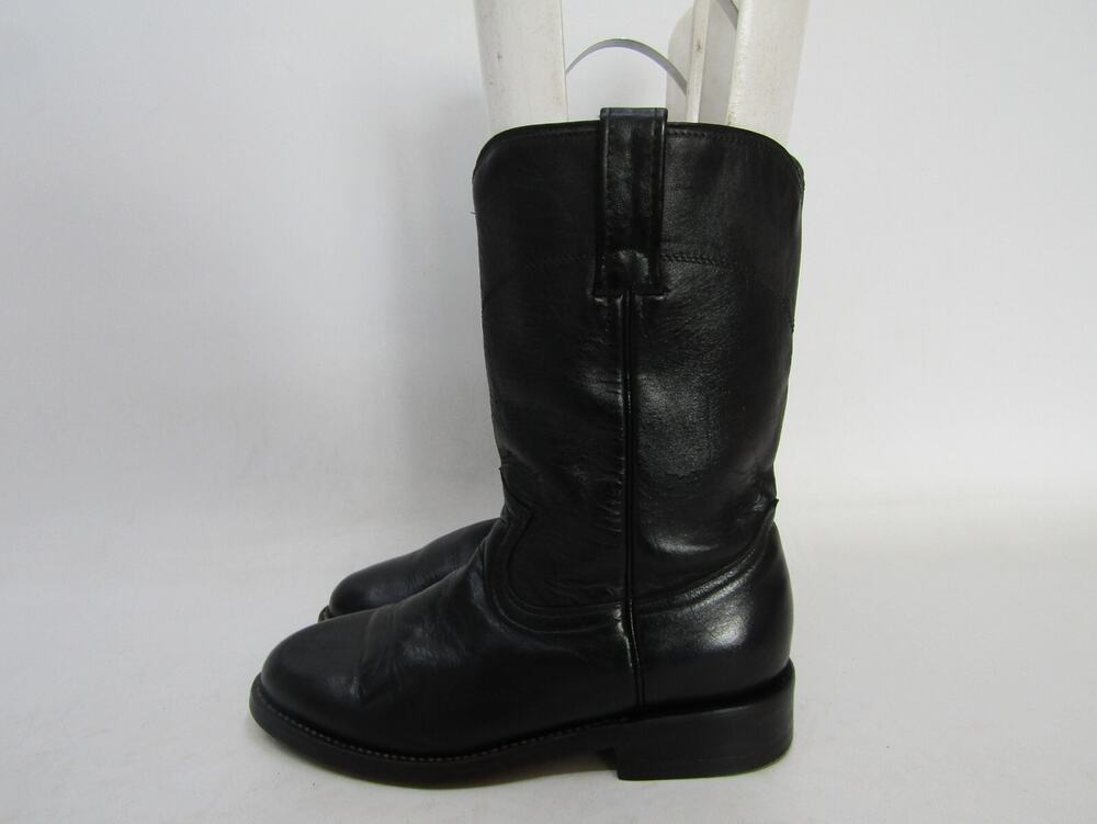 Cowtown Youth Size 5.5 D Black Leather Roper Cowboy Western Boots